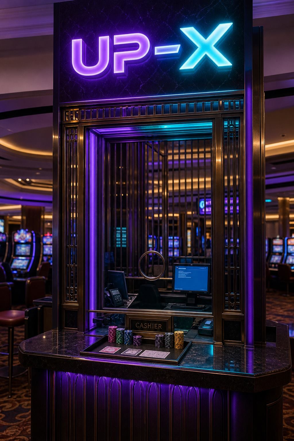 Up X cashier with chips and deposit tray